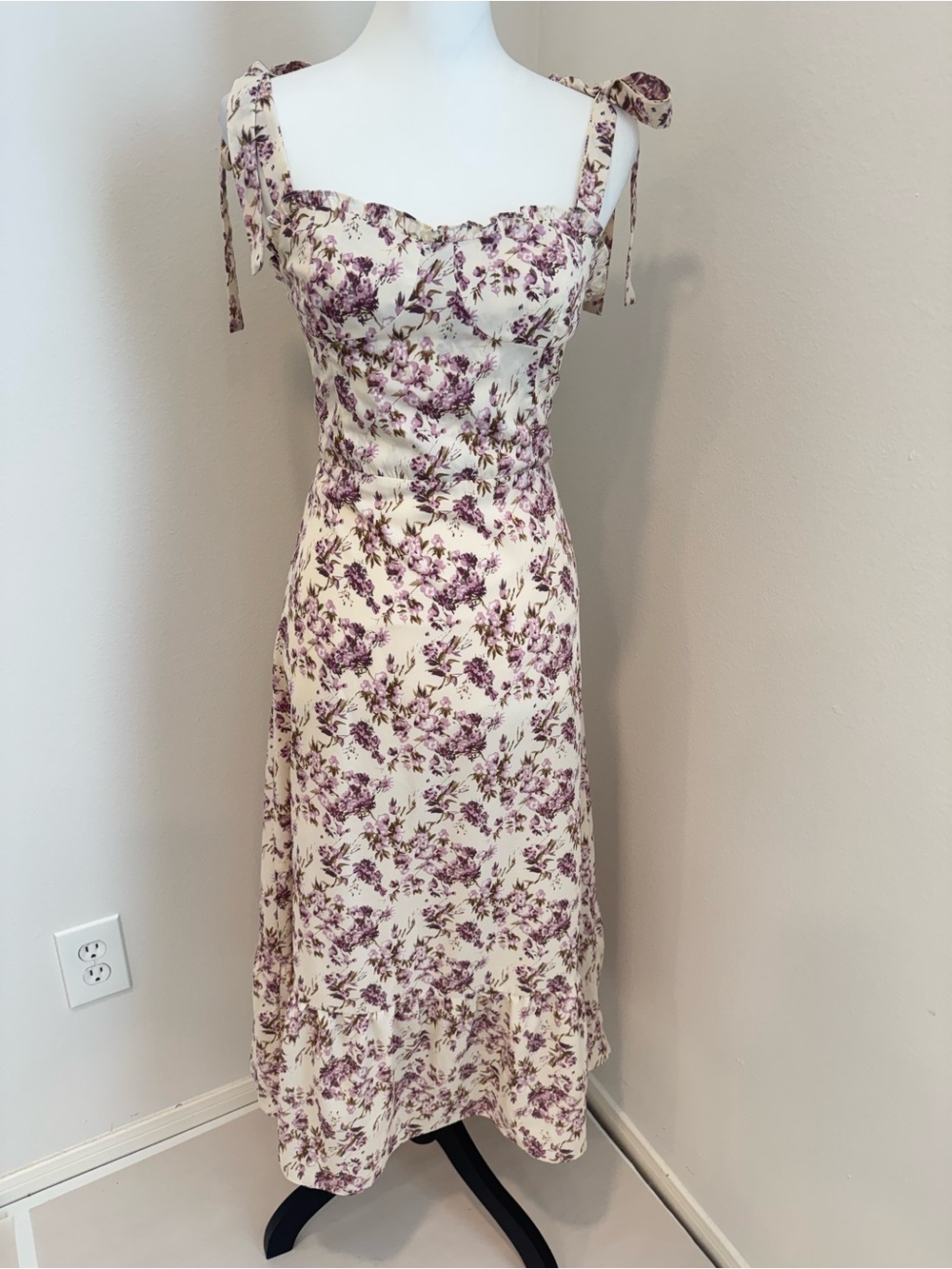 o.p.t Toile de Jouy Floral Tie-Shoulder Midi Dress Euro Sumeer Wedding S NEW